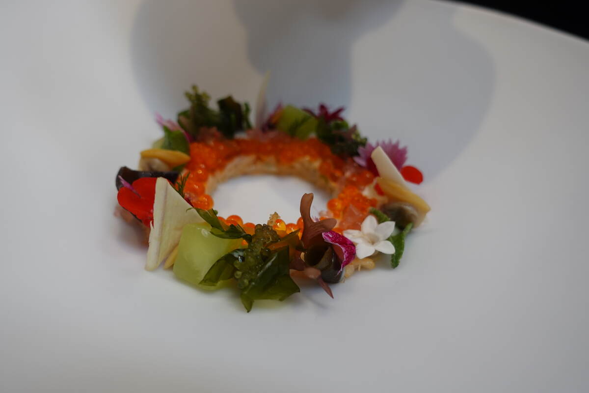 Galician brown crab, clams, seaweed with endive and watercress sauce