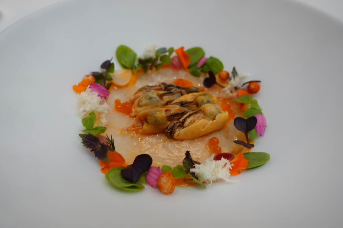 Pickled mussels, white prawn and La Vera paprika gazpachuelo