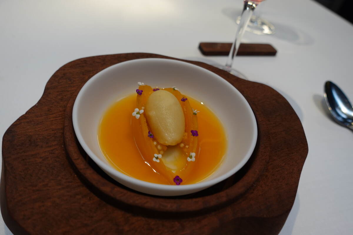 Calanda peach, Muscat grape sorbet and tapioca